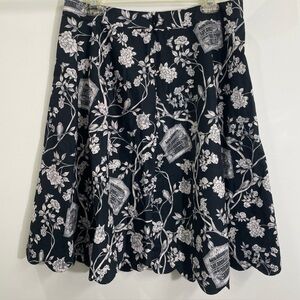 Talbot‎ Skirt Women Size 12 Black Bird Cage boho cottage theme Nautical Floral